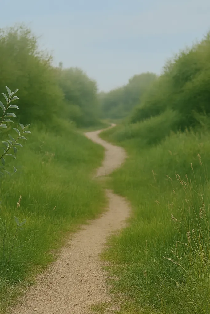 Winding dirt path through green fields, representing the path to a Canadian work permit
