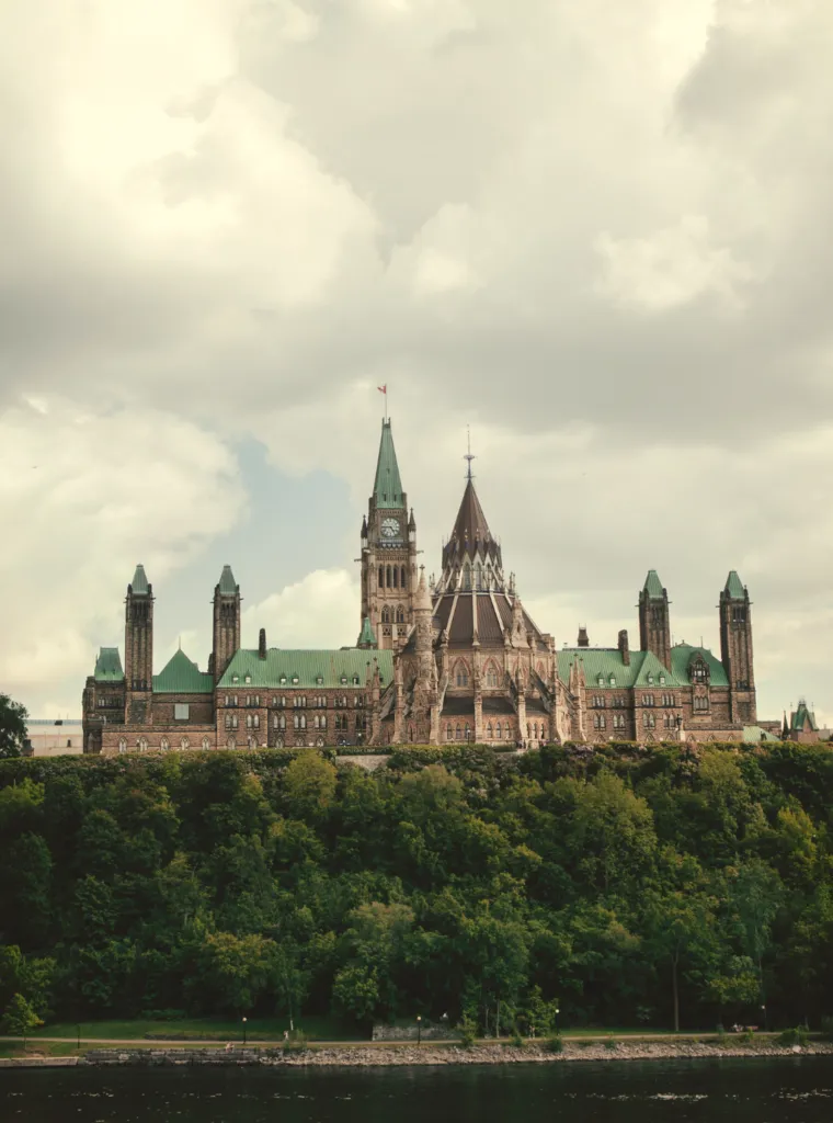 Parliament Hill in Ottawa seen across the Ottawa River